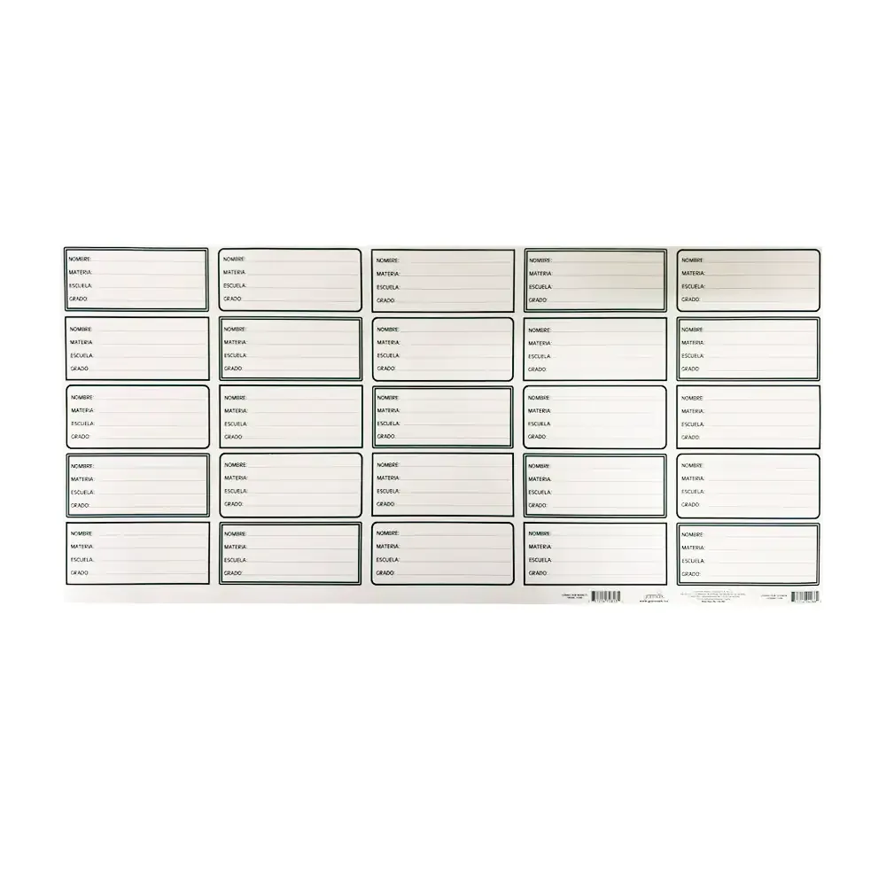 1pza Planilla con 25 etiquetas escolares en color blanco y negro con diferentes marcos