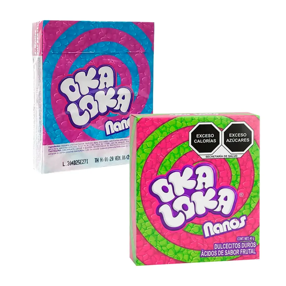 Dulces oka loka nanos ácidos sabor frutal, 40g / 029343