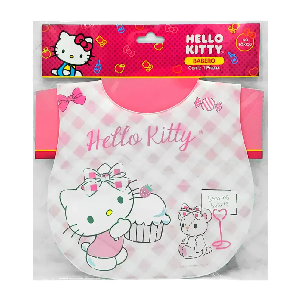 Babero infantil ajustable, plastificado, acolchado con estampado de hello kitty