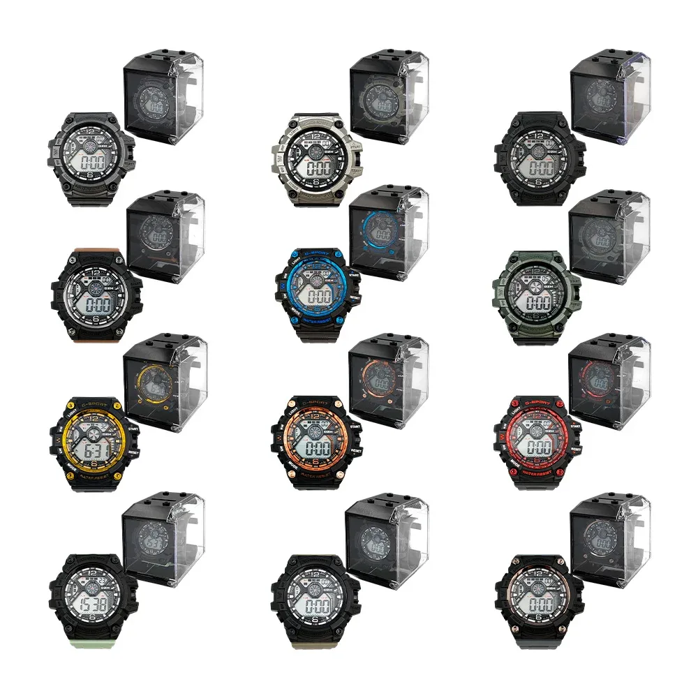 1pza Reloj redondo digital, con botones laterales, luz led y resistencia al agua