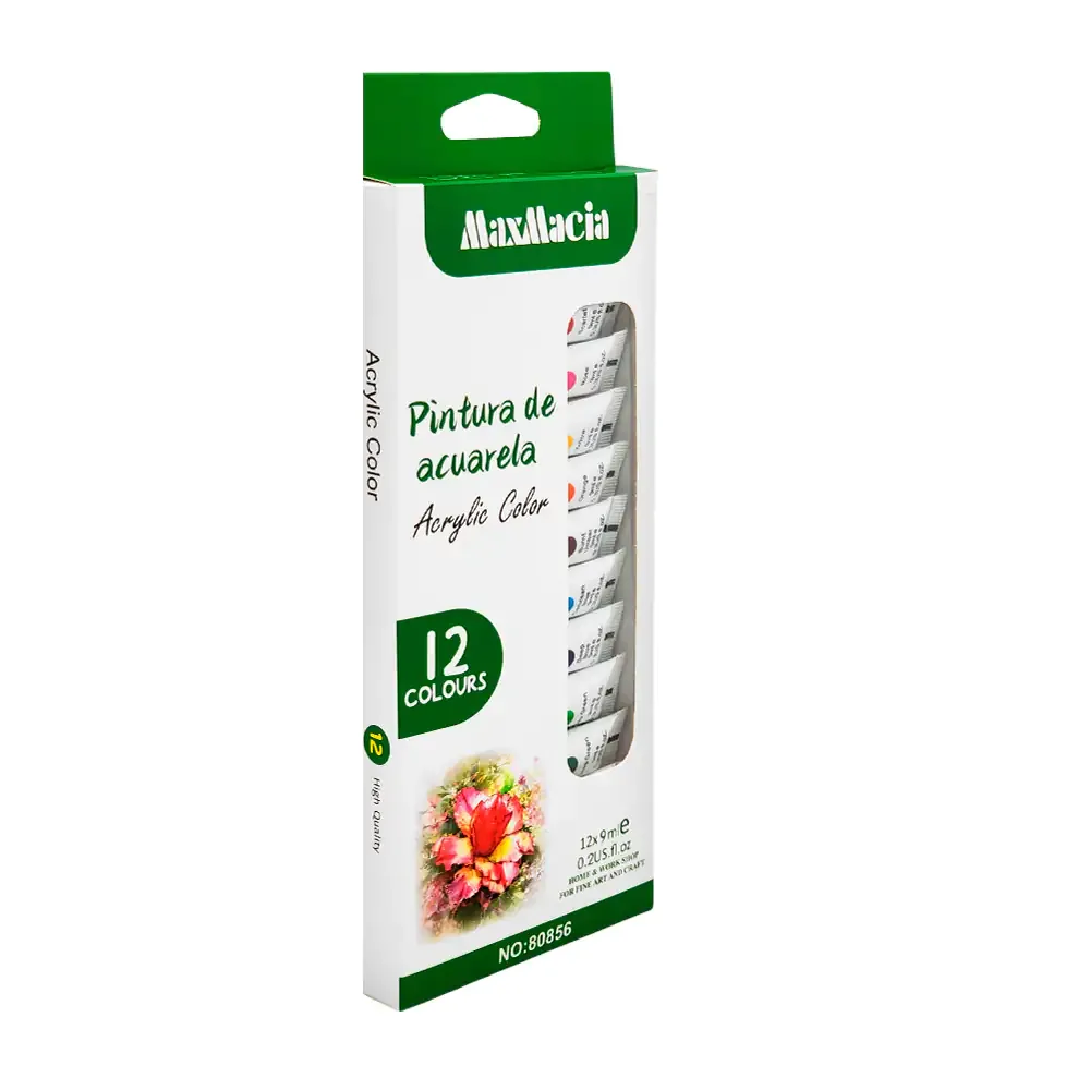 Paquete con 12 tubos de pintura en acuarela, colores acrílicos, 9g / 80856.p