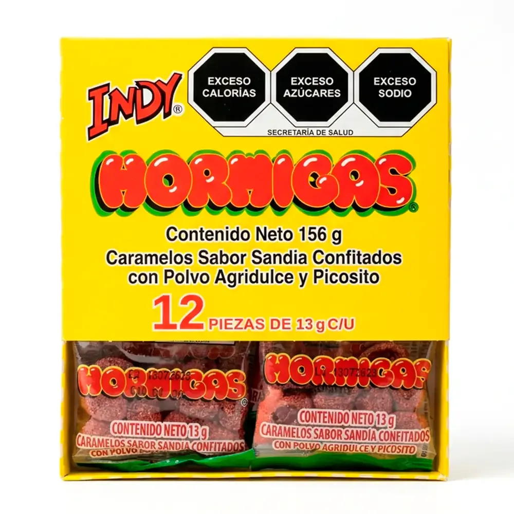 Blister 12 paquetes con caramelo hormigas sabor sandía con polvo agridulce 156g / 030057