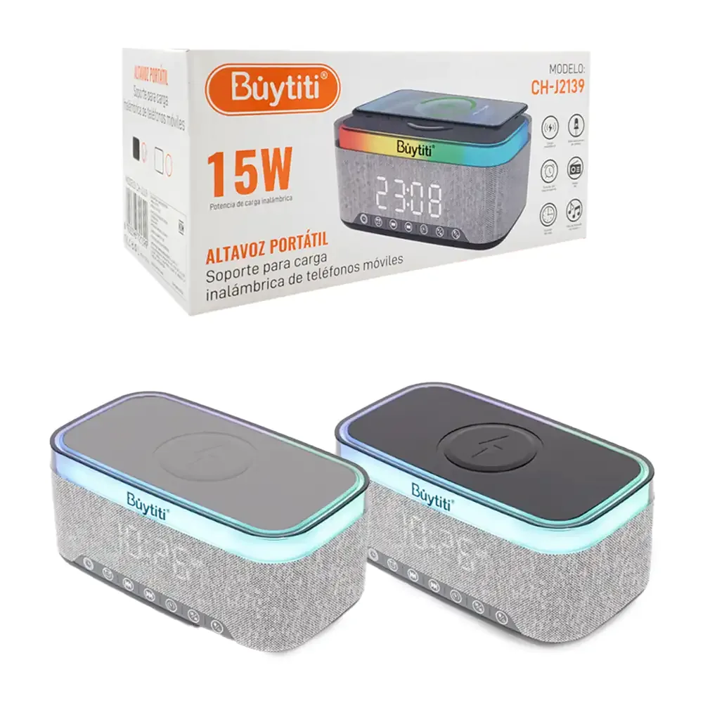Bocina inalámbrica bluetooth buytiti con base de carga para teléfono de 15w