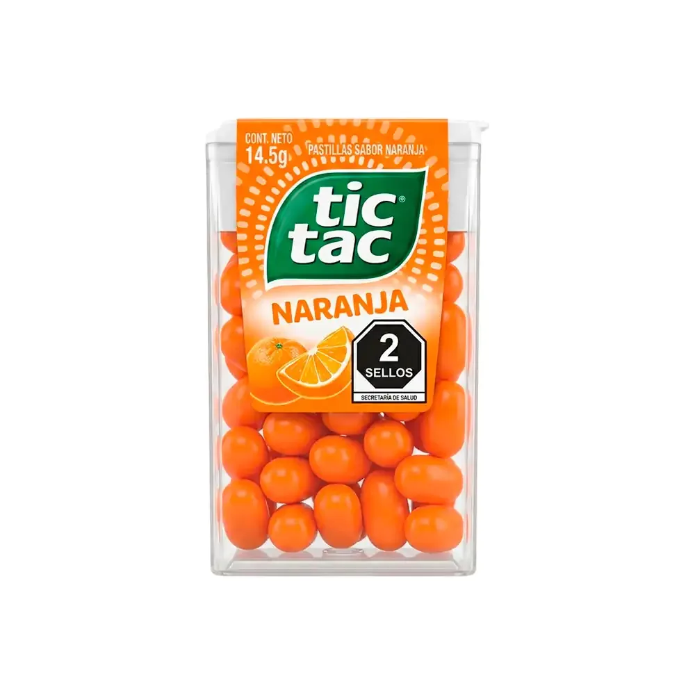 Mini contenedor con pastillas tic tac sabor naranja, 14.5g / tictac.n