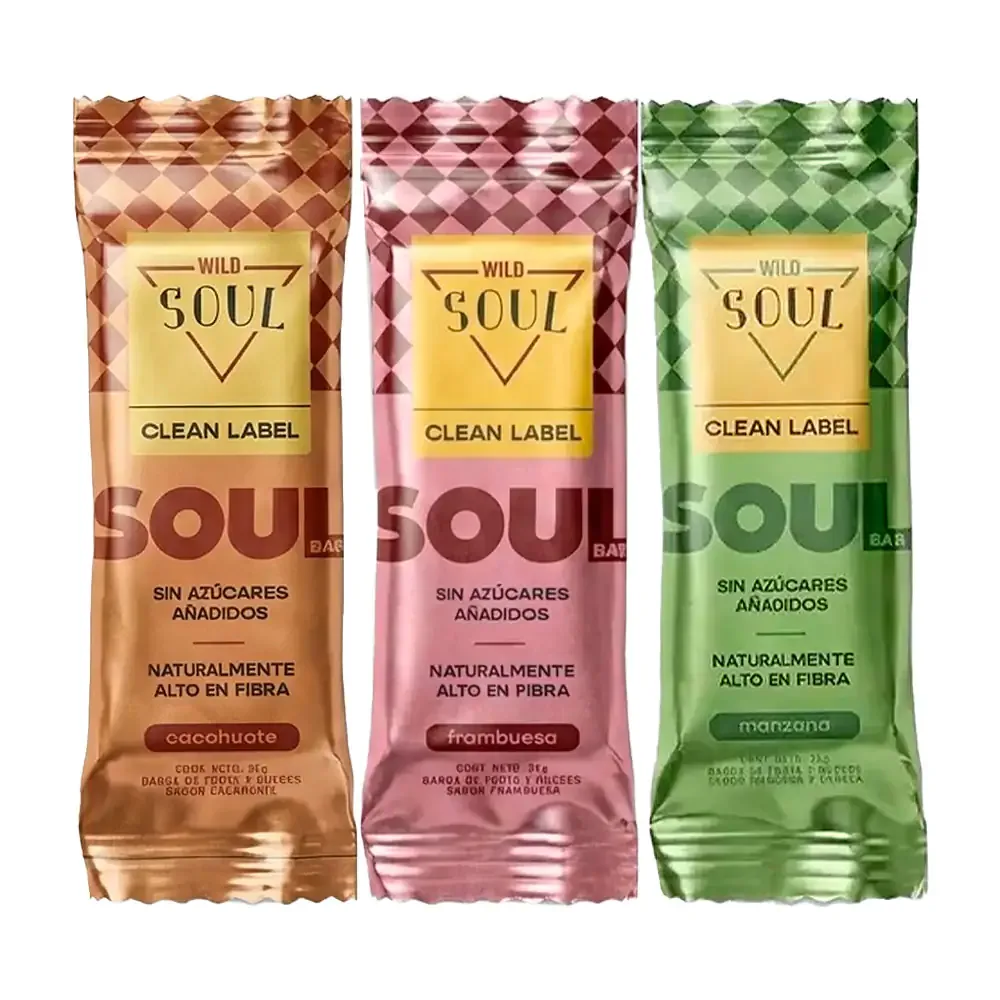 1pza barra de fruta wild soul, sin azúcar, natural y alto en fibra, 35g, variedad de sabores / soul