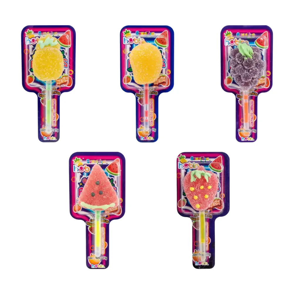 1pza gomita en forma de paleta espolvoreada de azúcar con palito neón, variedad de sabores / 906841
