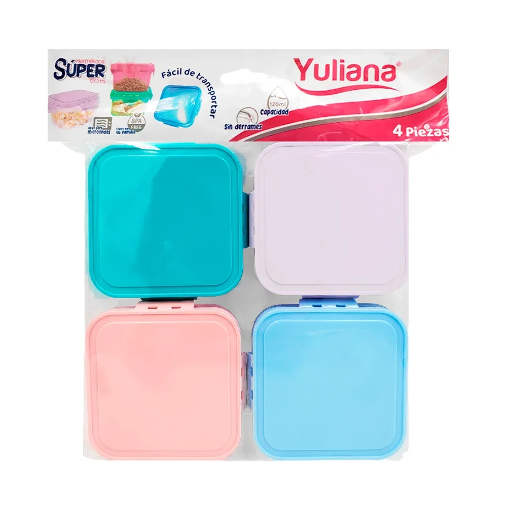 Paquete con 4 contenedores herméticos de 120ml cada uno, variedad de colores