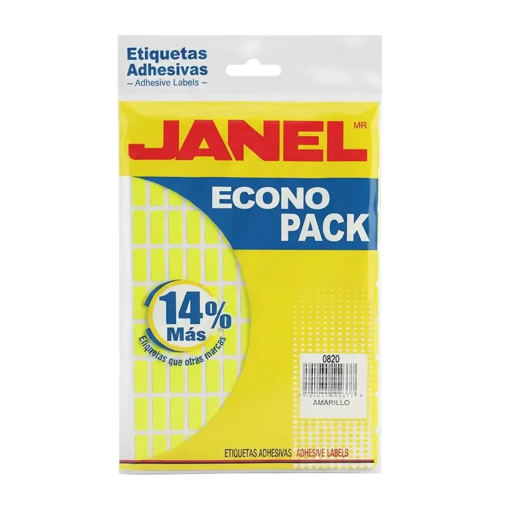 Paquete con 1008 etiquetas janel en color amarillo, 8x20mm / 3690.e