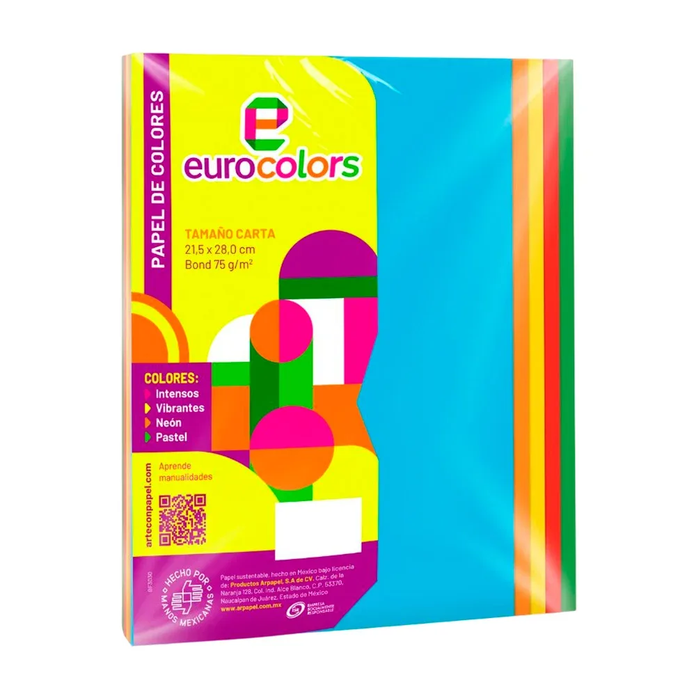 Paquete con 25 hojas eurocolors tamaño carta / bf0433