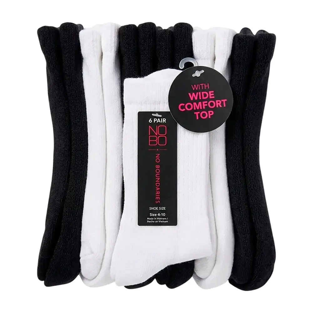 Paquete con 6 pares de calcetines lisos, suaves, comfort, blancos - negros