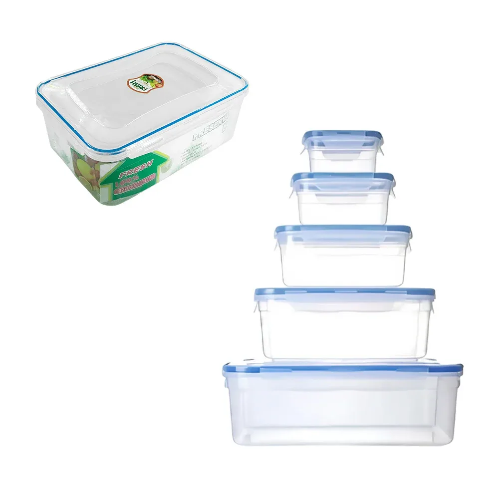 Juego con 5 tuppers rectangulares de cierre hermético, 12x9cm a 25x18cm