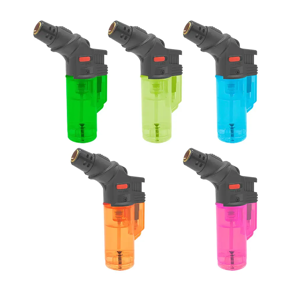 1pza Encendedor tipo soplete recargable con botón de seguridad, 9cm, variedad de colores