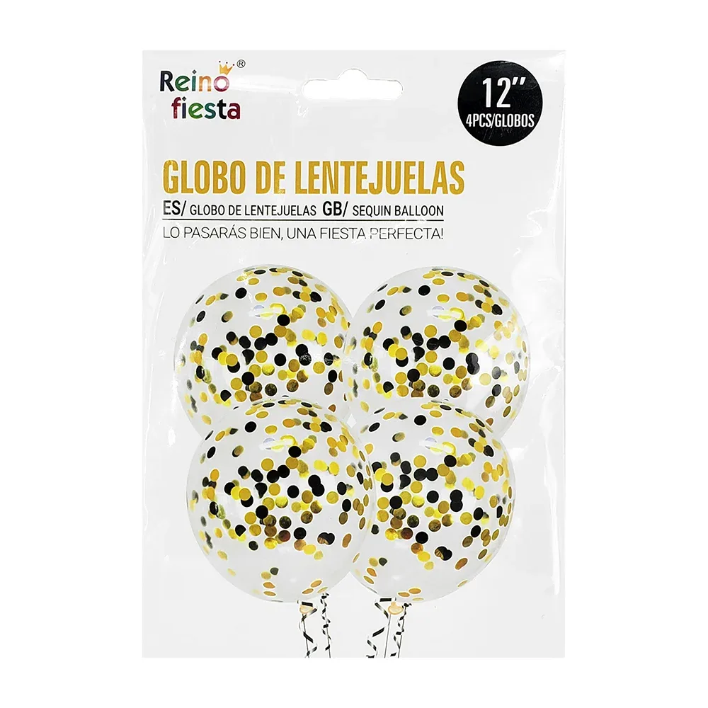 Paquete de 4 globos con lentejuelas transparente de 12 pulgadas, reino fiesta / 51774