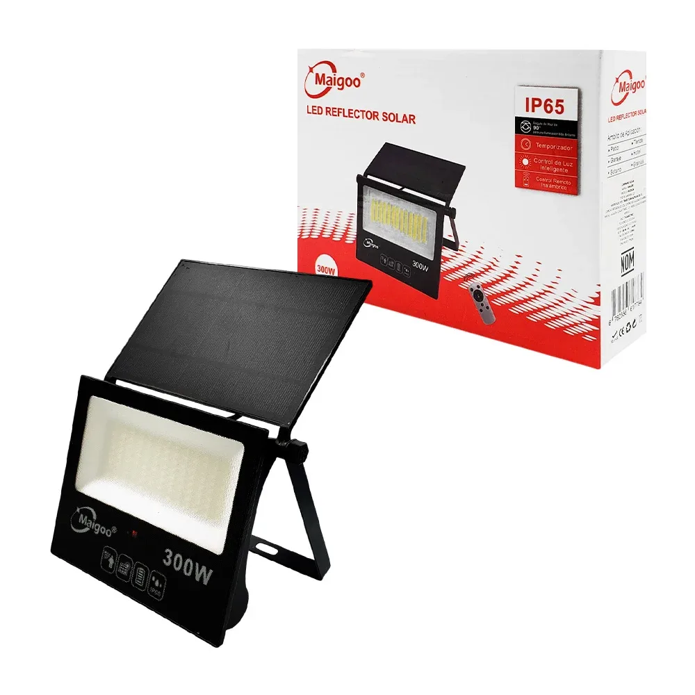 Lámpara reflector de uso rudo + panel solar, 300w de potencia ip65 / mg05434