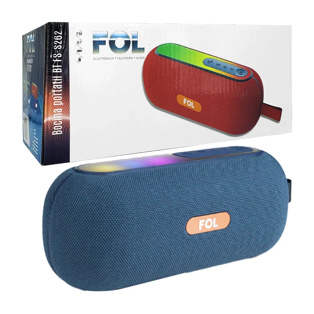 Bocina cilíndrica bluetooth fol con luz rgb, agarradera + ranuras para usb y micro sd, variedad de colores / 107633 / fs-s262