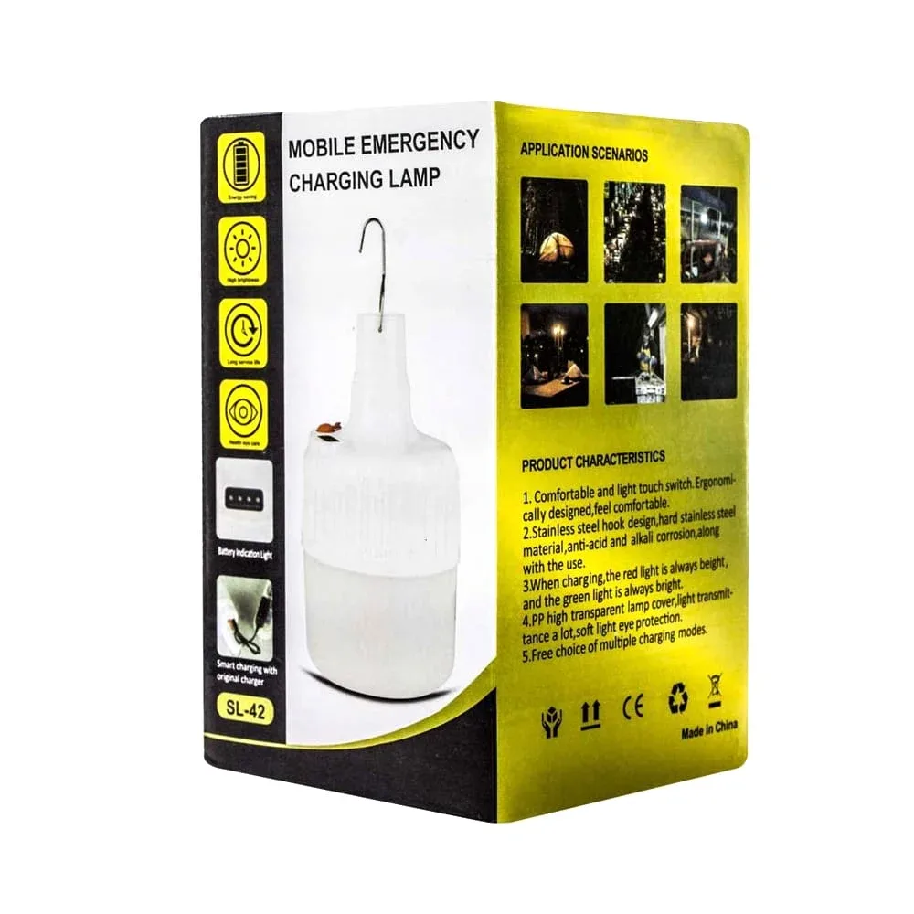 Lámpara tipo foco recargable con o sin panel solar y gancho para colgar / mobile emergency / zj v52 / dt-t42 / sl-42