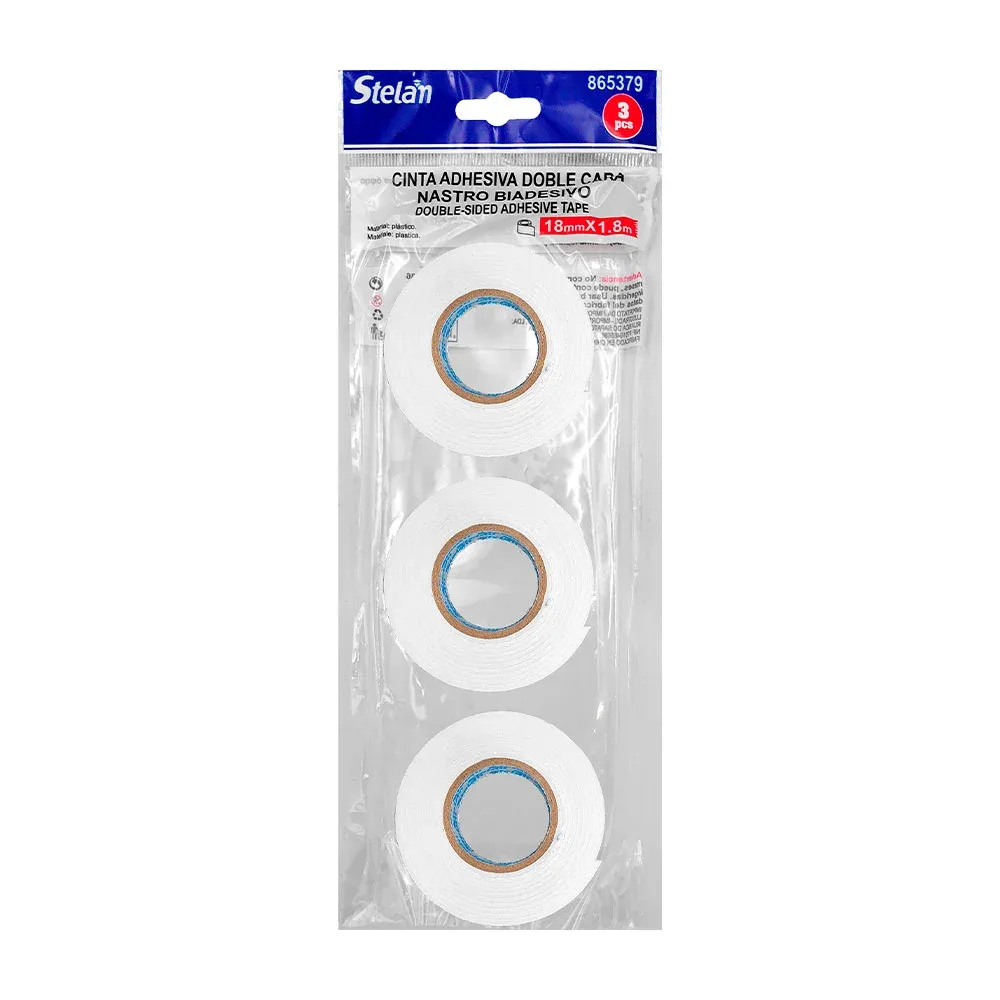 Paquete con 3 piezas de cinta adhesiva doble cara, medida de 18mmx1.8m / 865379