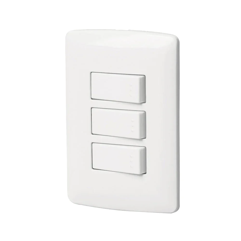 Placa de pared aksi con 3 interruptores - apagadores sencillos en color blanco / 118348