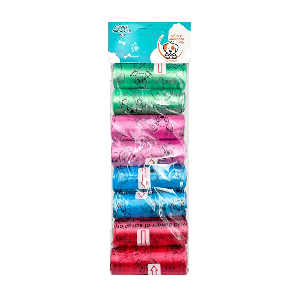 Paquete con 8 rollos de bolsas para heces, estampado de perritos, variedad