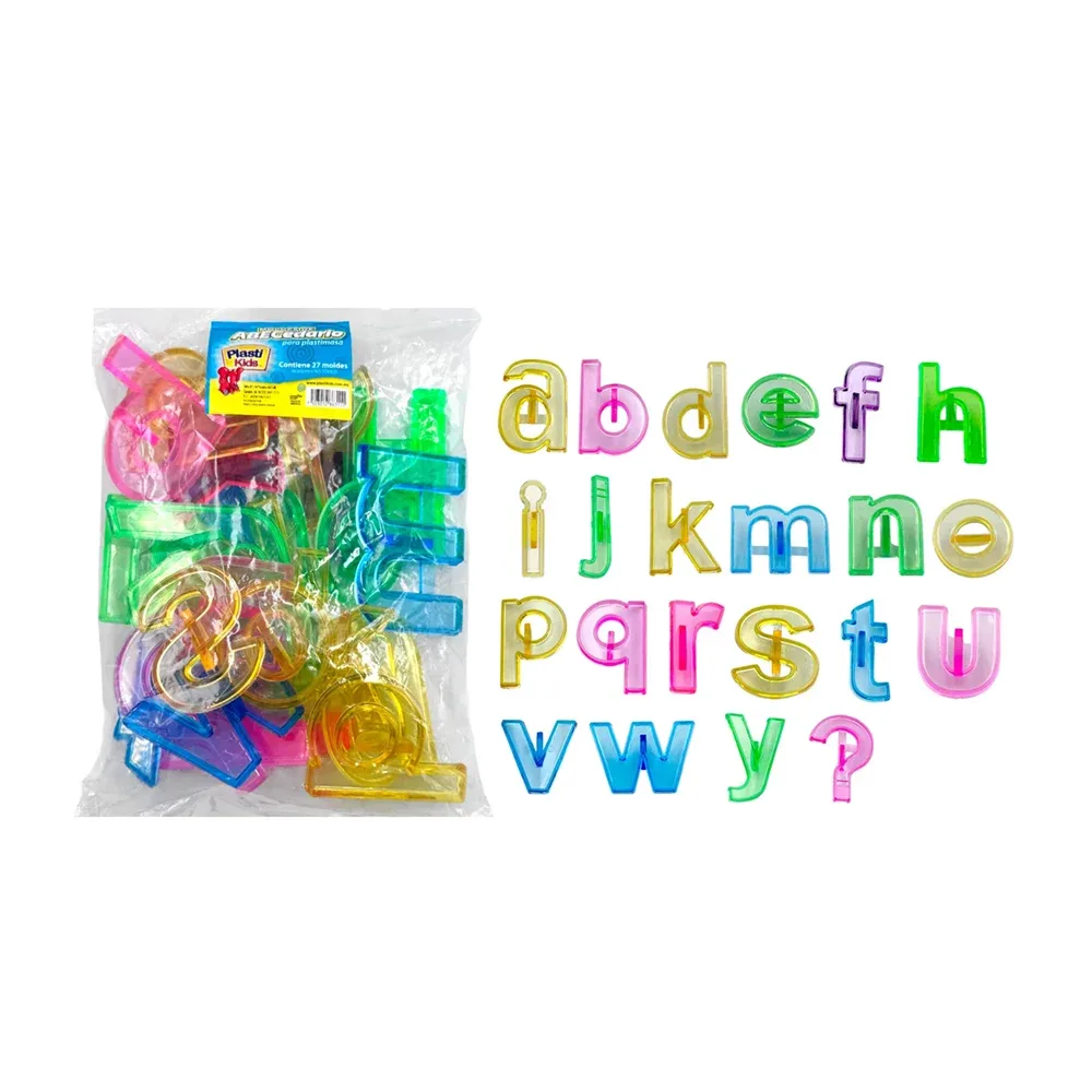 Paquete con 27 moldes para plastimasa plasti kids con forma del abecedario 63111