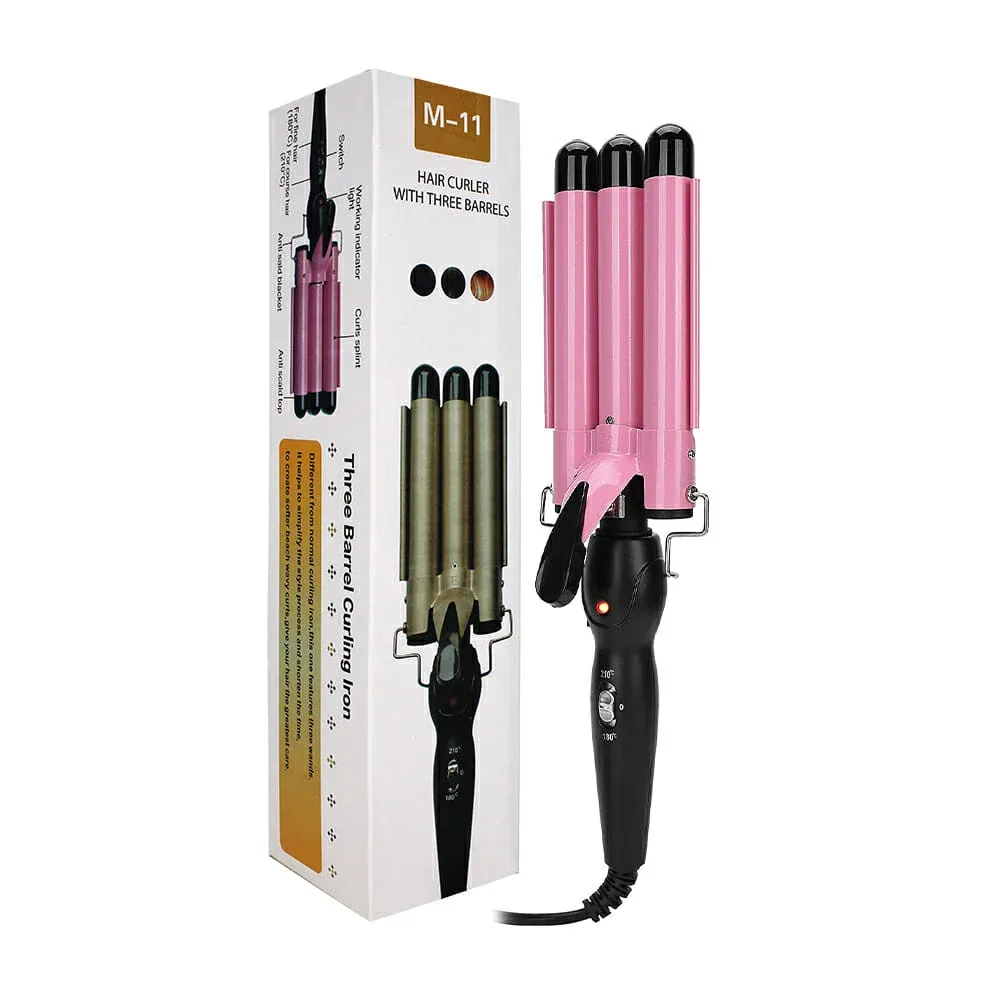Plancha rizadora de cerámica con triple barril para el cabello, variedad de colores / m-11 / 80410