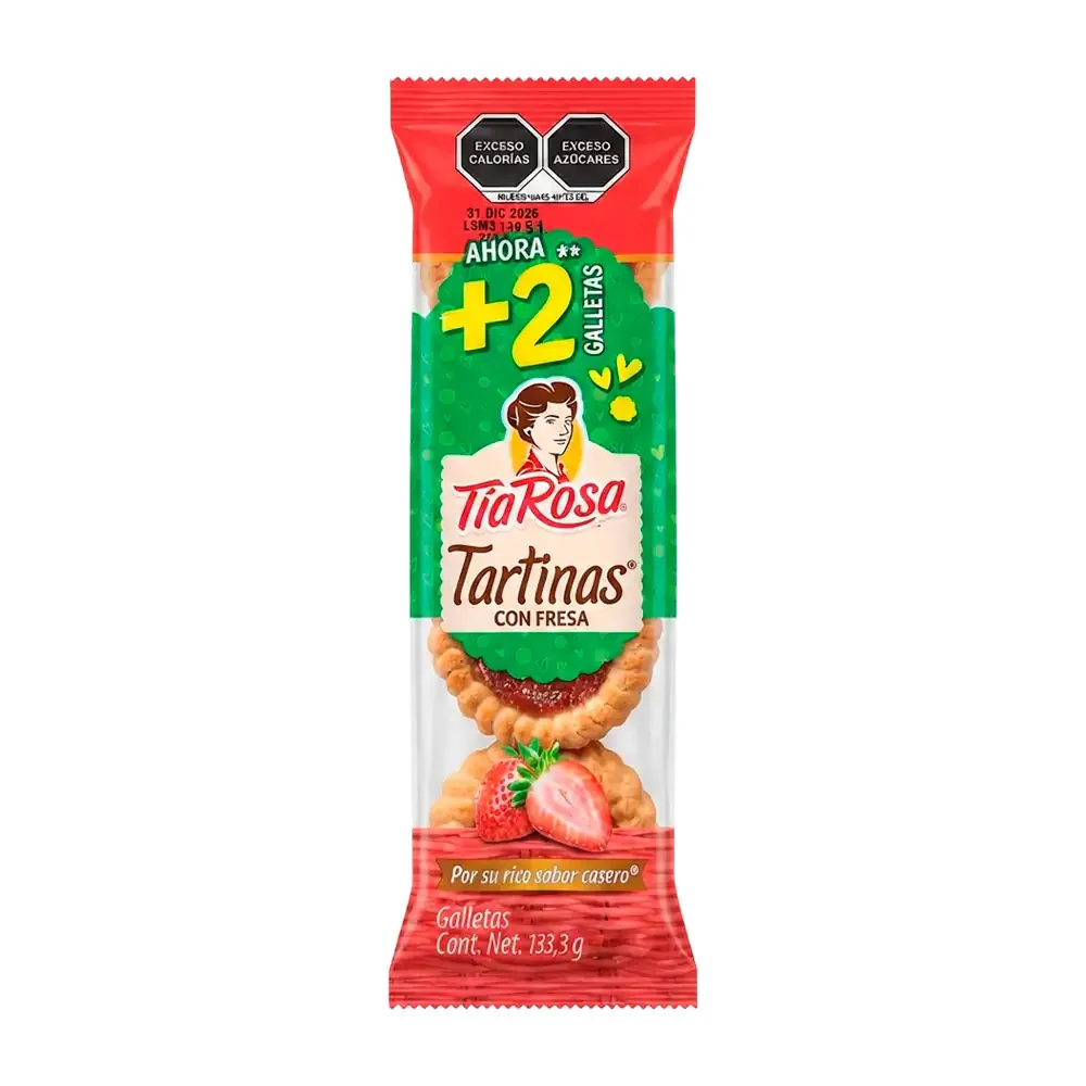 Paquete con 8 tartinas tia rosa con relleno de mermelada de fresa, 133.3g / 015261