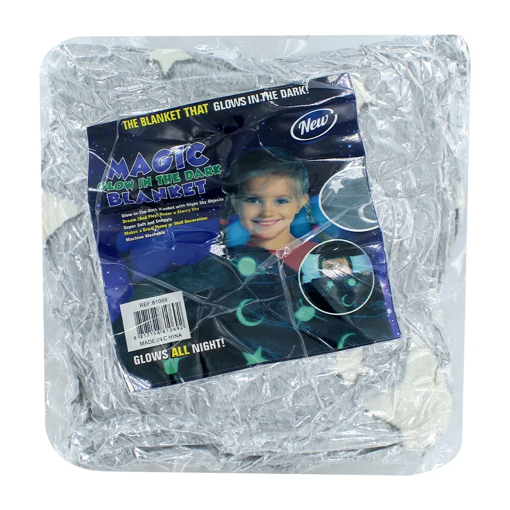 Manta / frazada afelpada infantil con diseño de planetas y brillo en la oscuridad / magic glow in the dark blanket / 81069