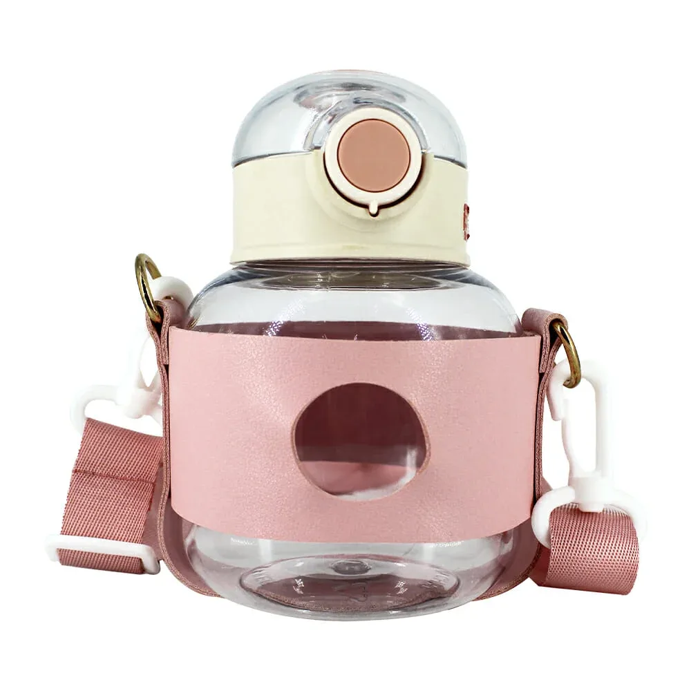 Botella transparente pequeña de broche redondo con popote, correa y stickers decorativas / bz6130