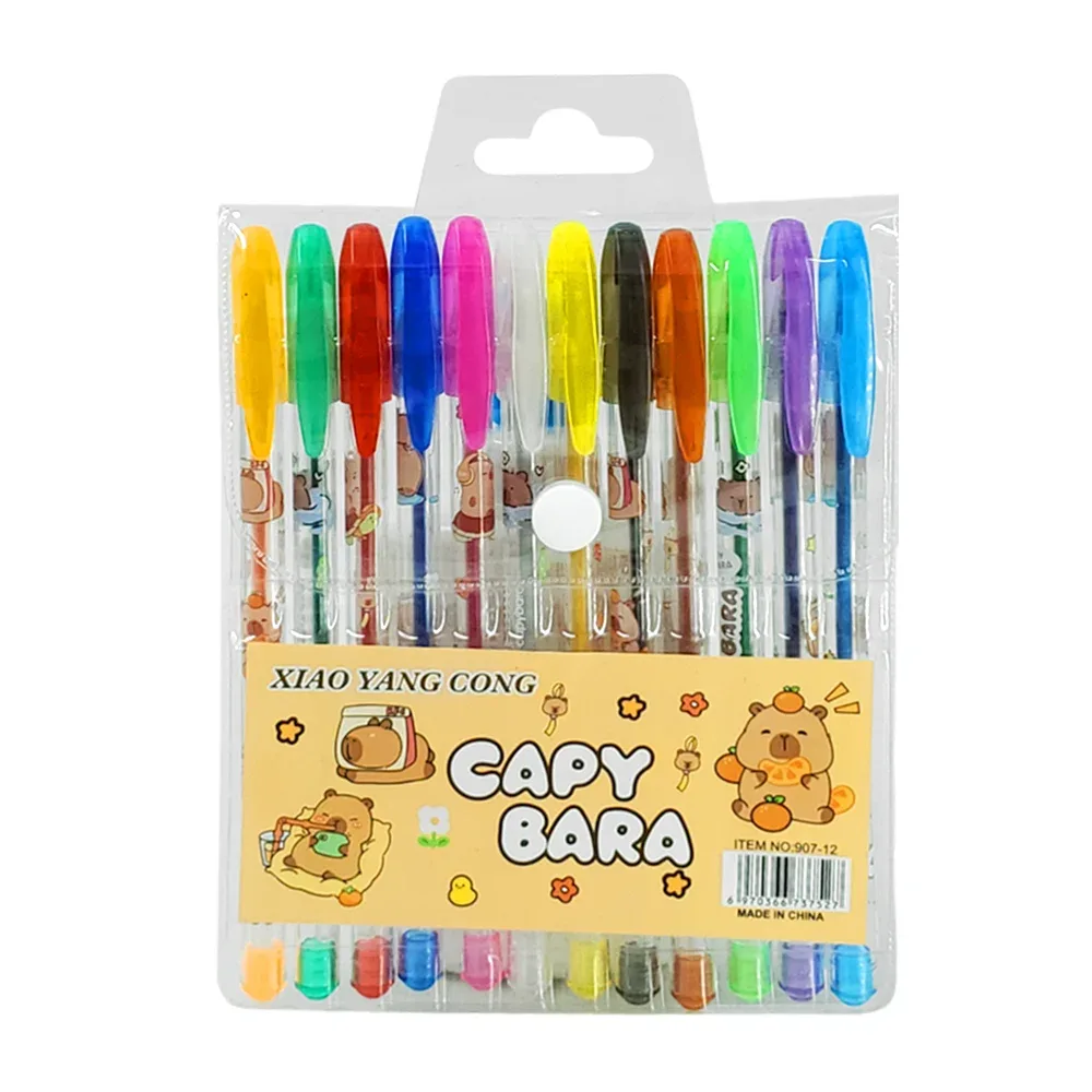 Paquete con 12 plumas de gel con diseño de capibara, variedad de colores neón