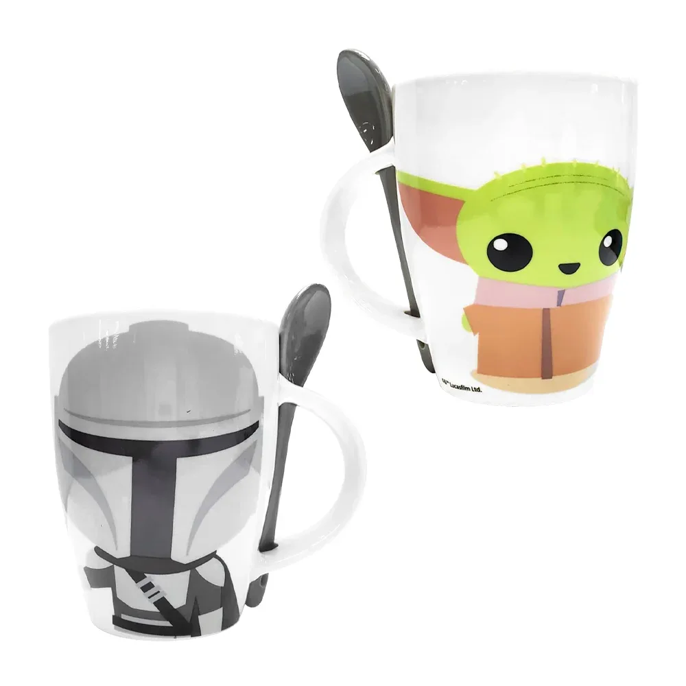 Juego de 2 tazas de porcelana con cucharas de cerámica y diseño de the mandalorian y capacidad para 340ml / star wars / 1738-284