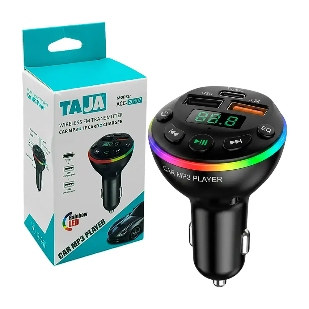 Cargador plug bluetooth manos libres con radio fm y múltiples puertos de carga