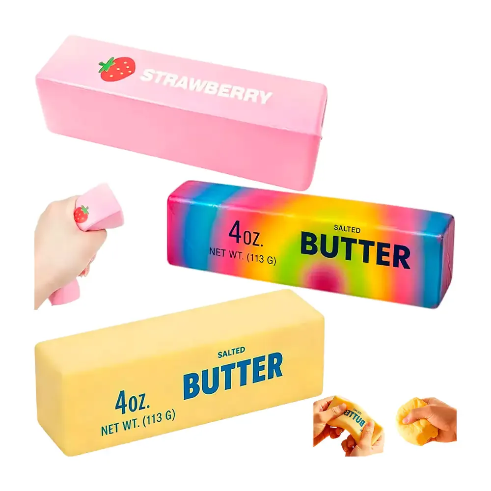 Juguete antiestrés squeeze con forma barra de mantequilla, variedad de colores