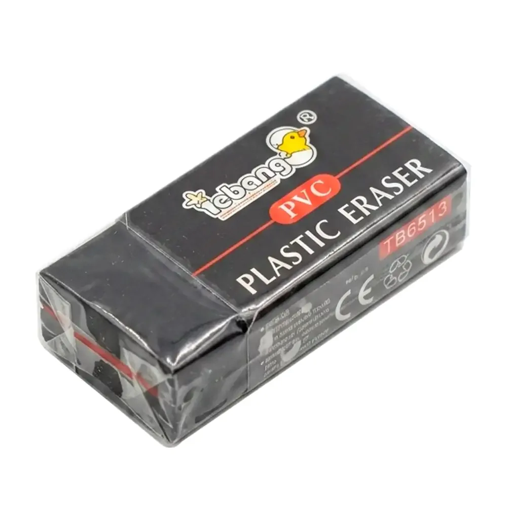 1pza Borrador / goma rectangular de color negro, 4.2x1.8x1cm / plastic eraser