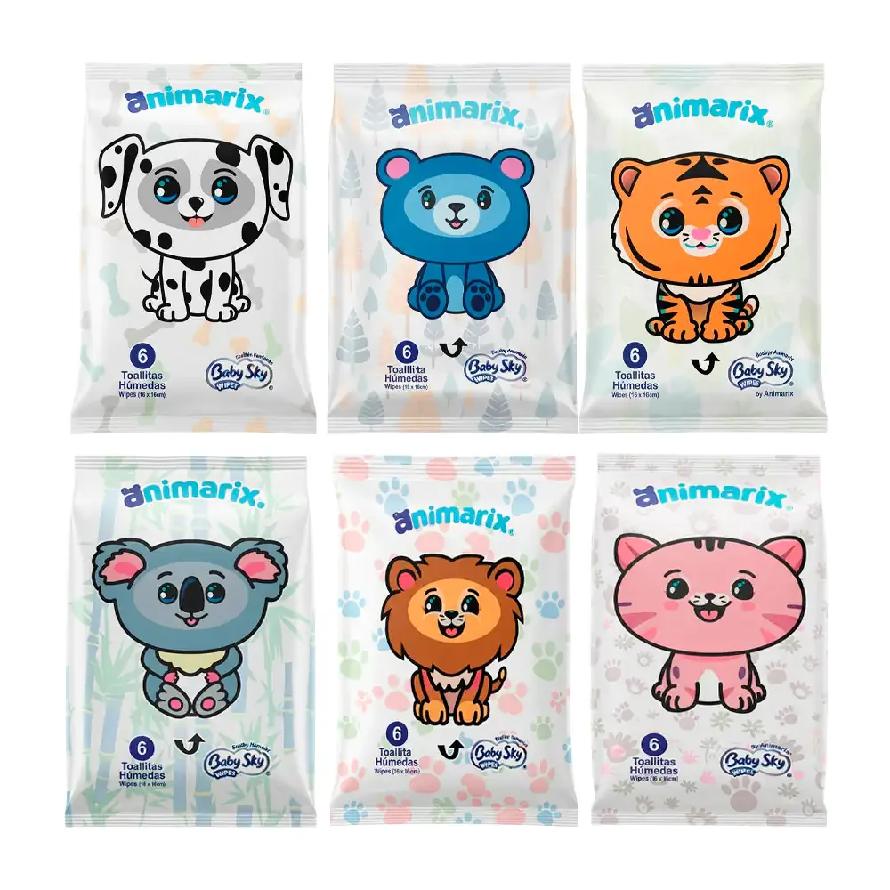 1pz mini paquete animarix baby sky con 6 toallitas húmedas, estampado de animalitos / 097830