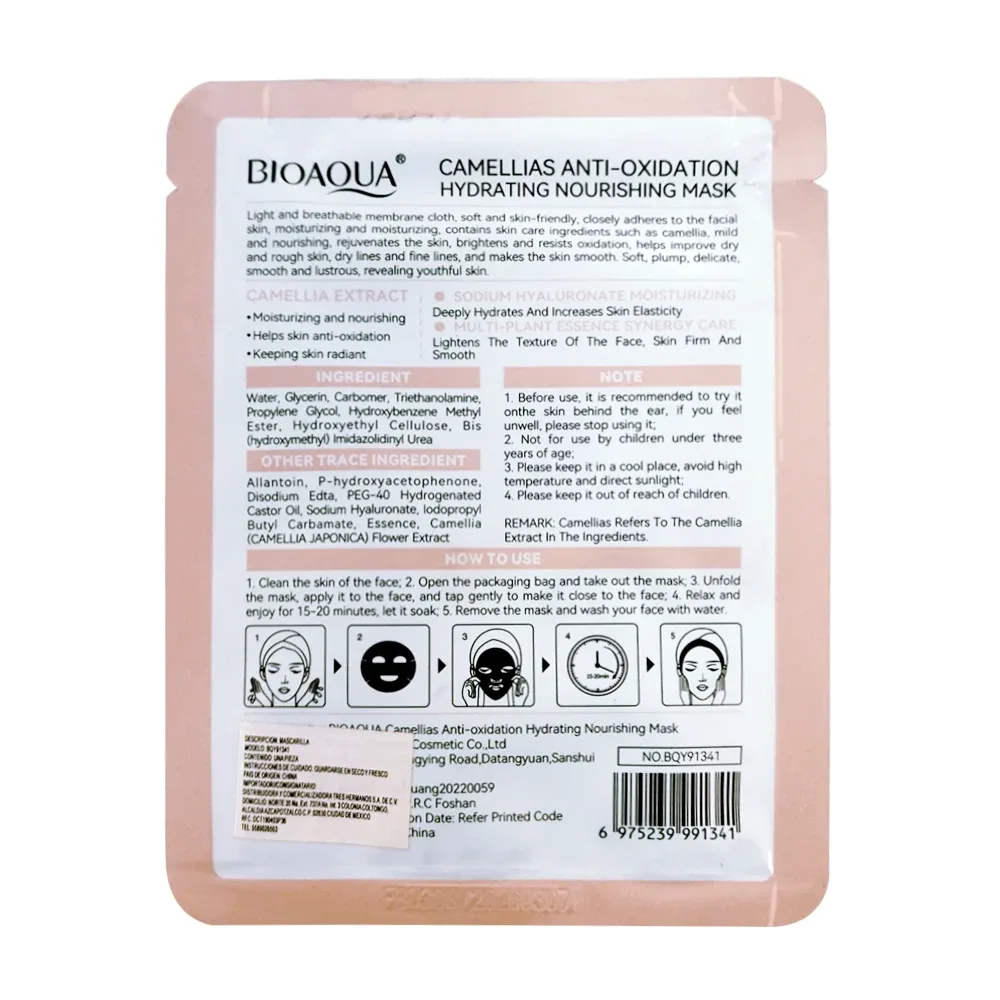 1pza Mascarilla facial hidratante con extracto antioxidante de camelias 25ml / camellias anti-oxidation / bioaqua