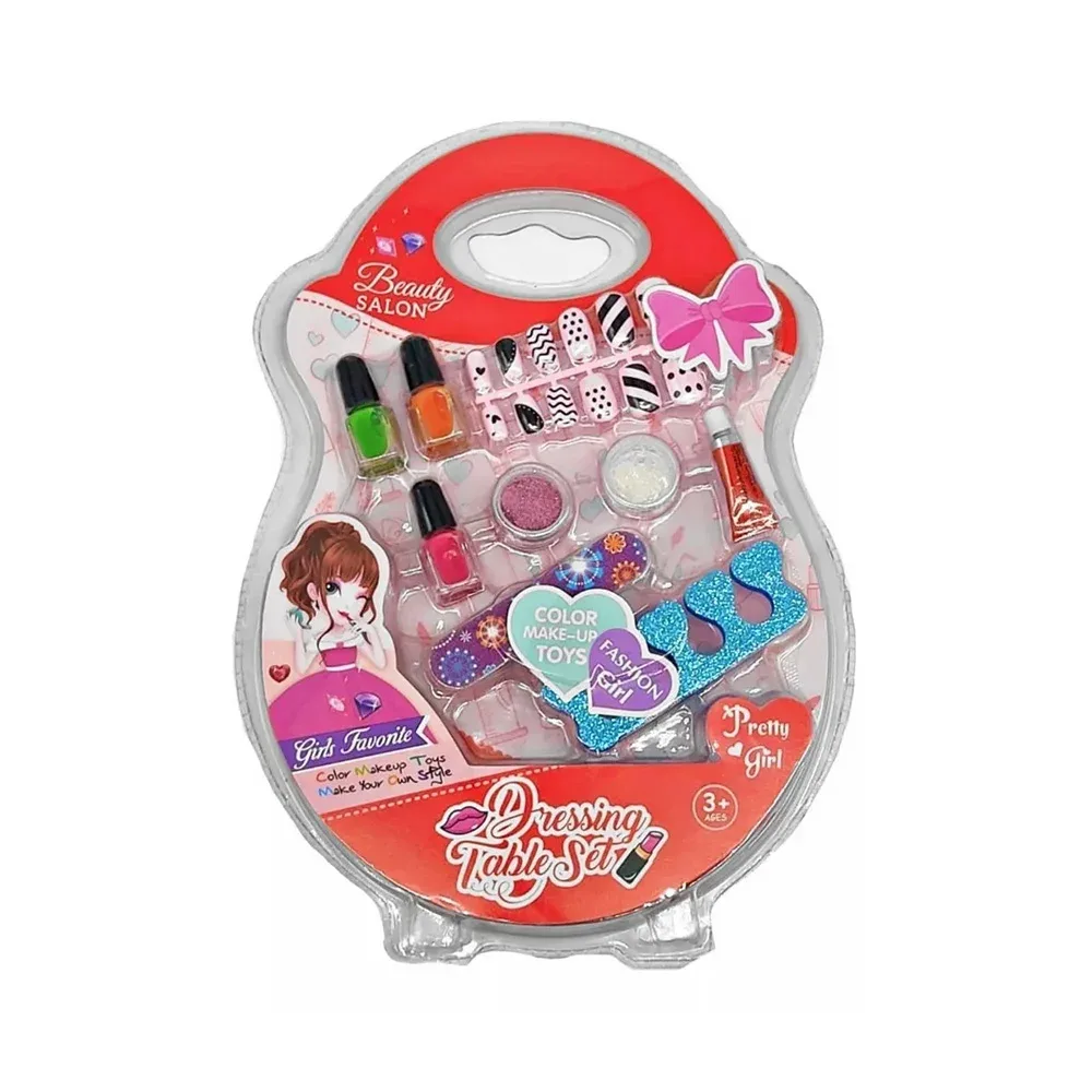 Set infantil con uñas postizas, 2 glitter, lima, pegamento y 3 esmaltes de uñas / dressing table set / 761