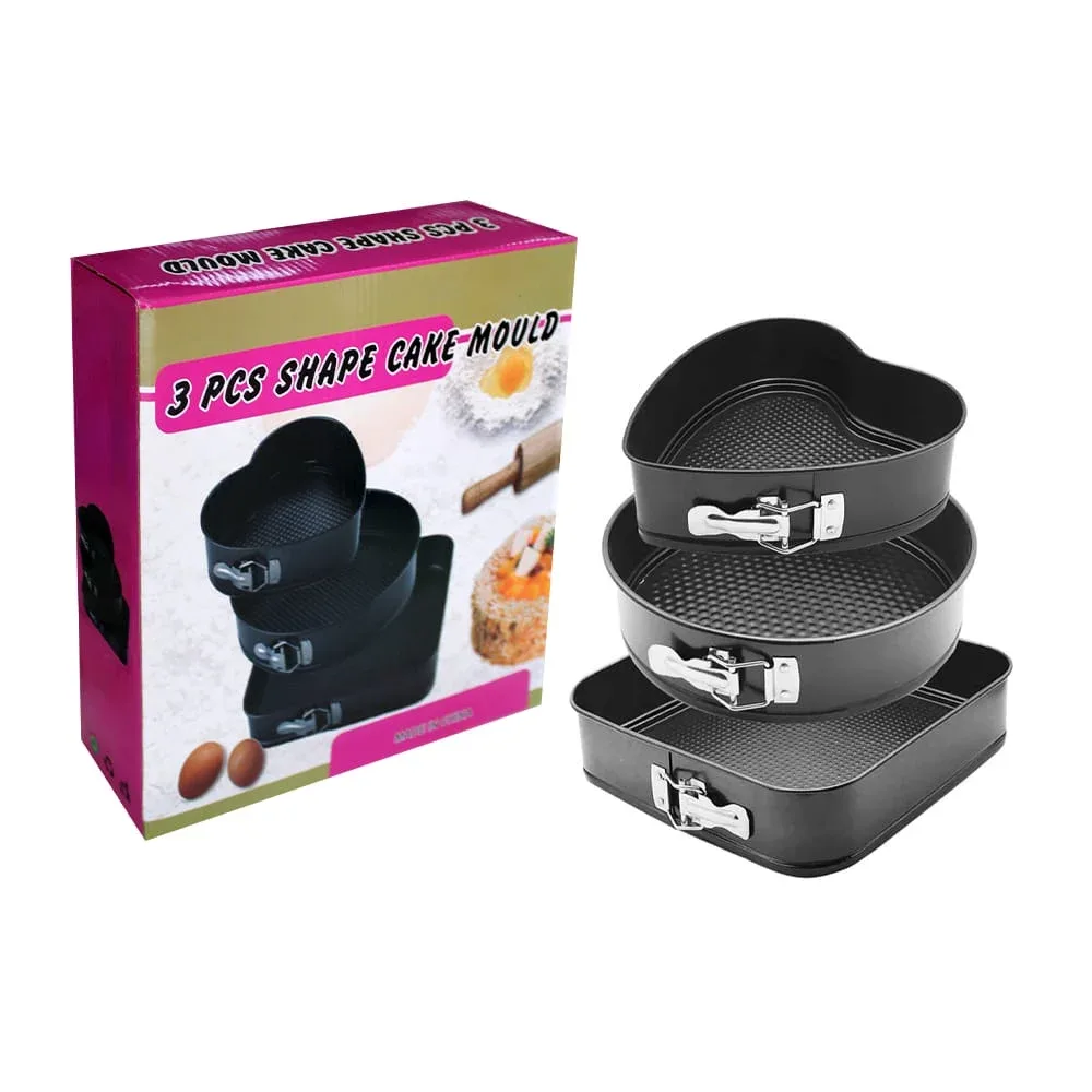 Set con 3 moldes desmontables redondo, corazón y cuadrado para repostería / 129472
