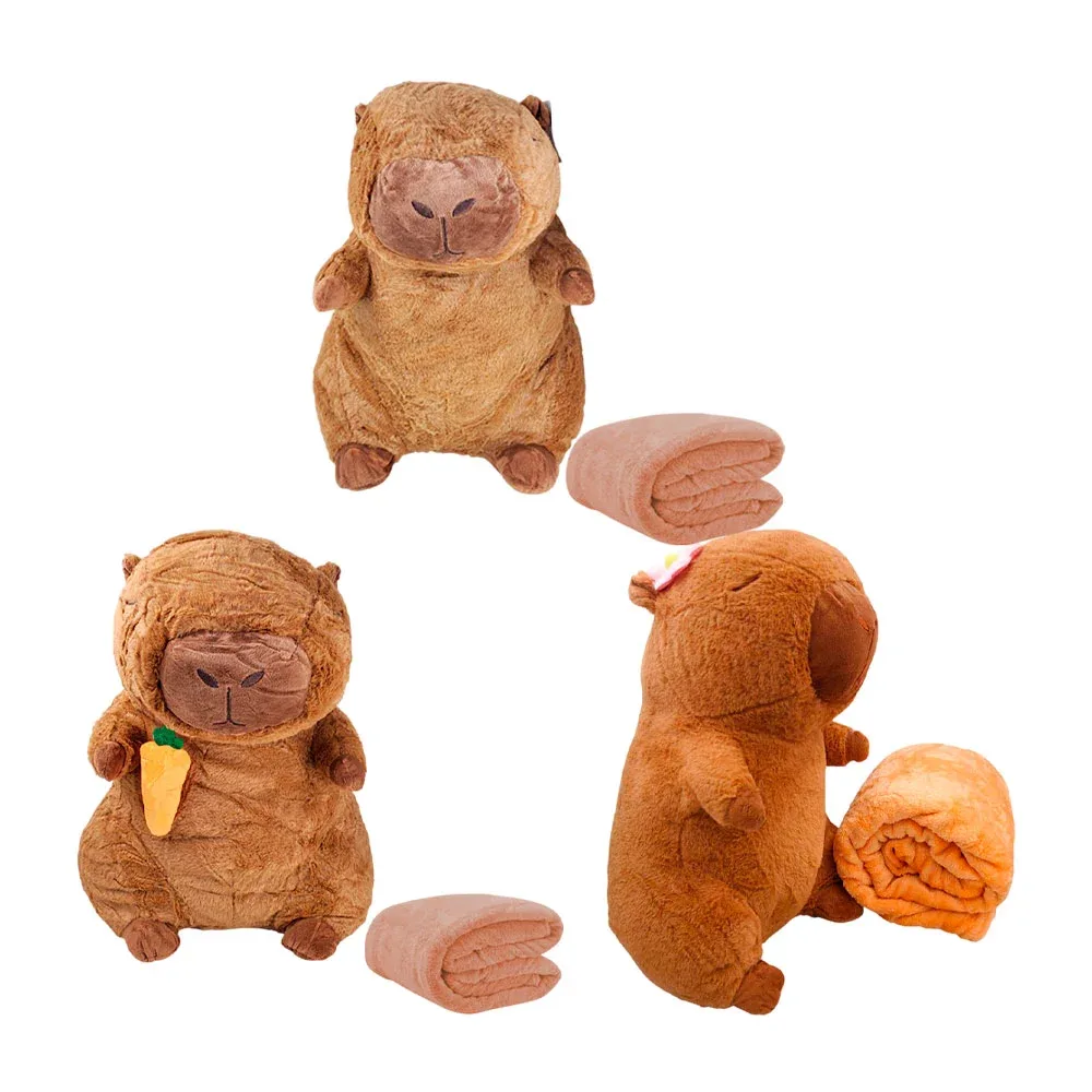 Peluche afelpado de capibara, sentado + cobija de viaje, variedad de colores