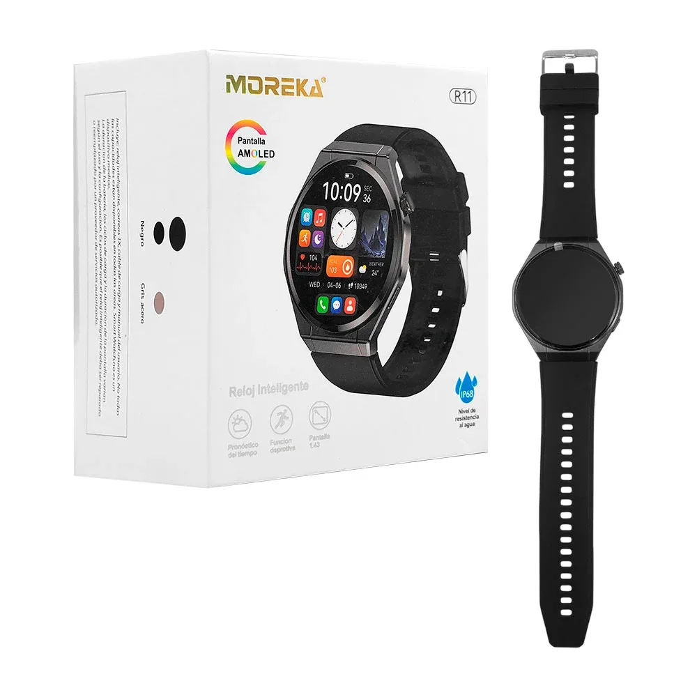 Reloj inteligente smart watch moreka, redondo con correas de plástico / r11