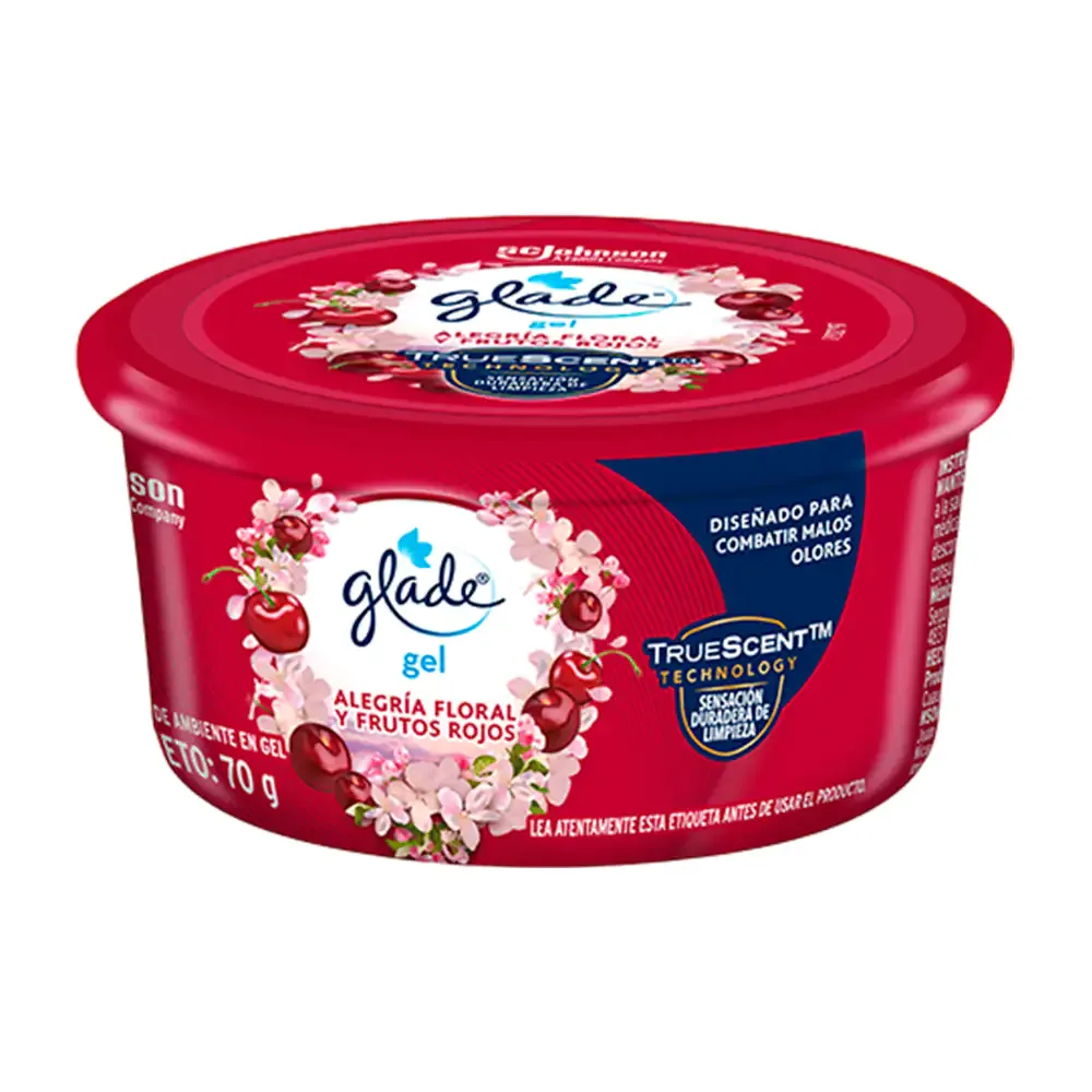 Aromatizante ambiental glade mini gel con aroma a alegría floral y frutos rojos 70g / 998308