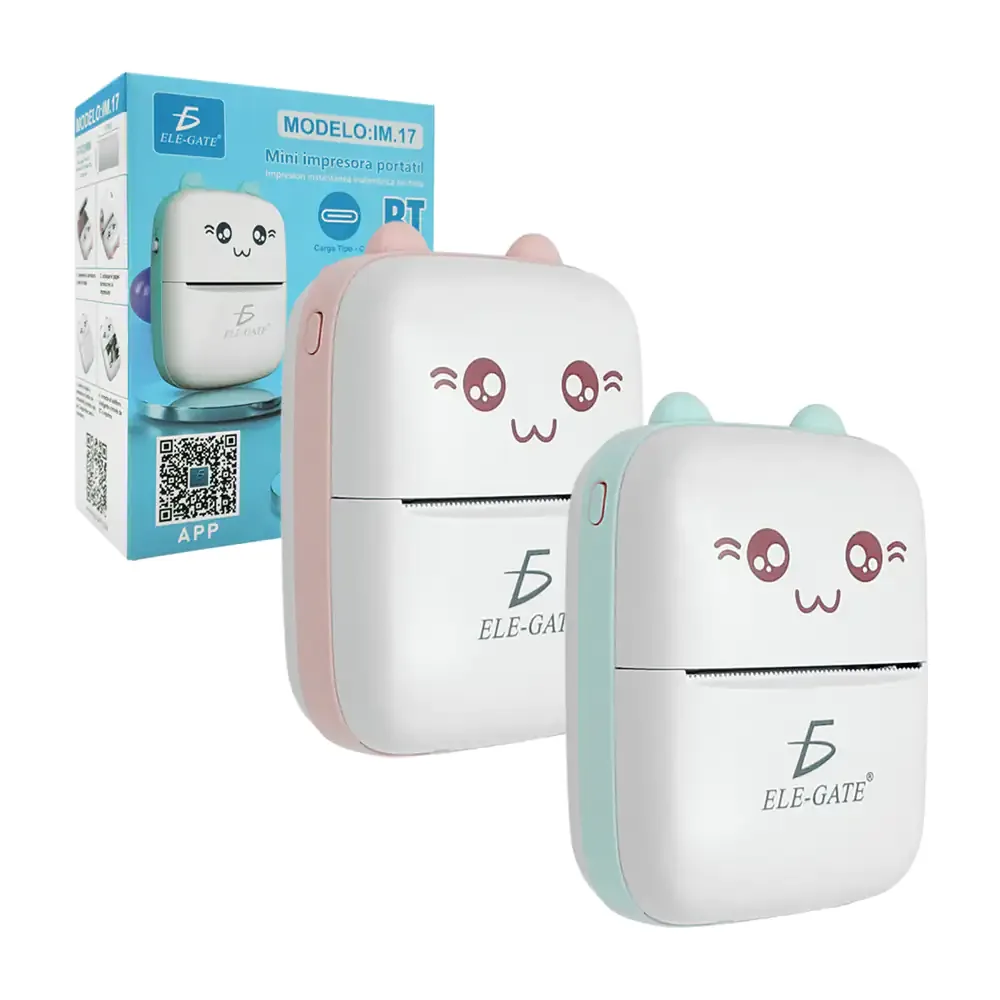 Mini impresora térmica con diseño de gatito + aplicación, variedad de colores