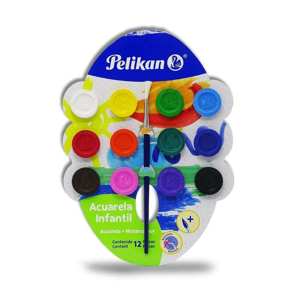 Paleta infantil con 12 acuarelas redondas pelikan de colores y pincel / 07501215 / 3898