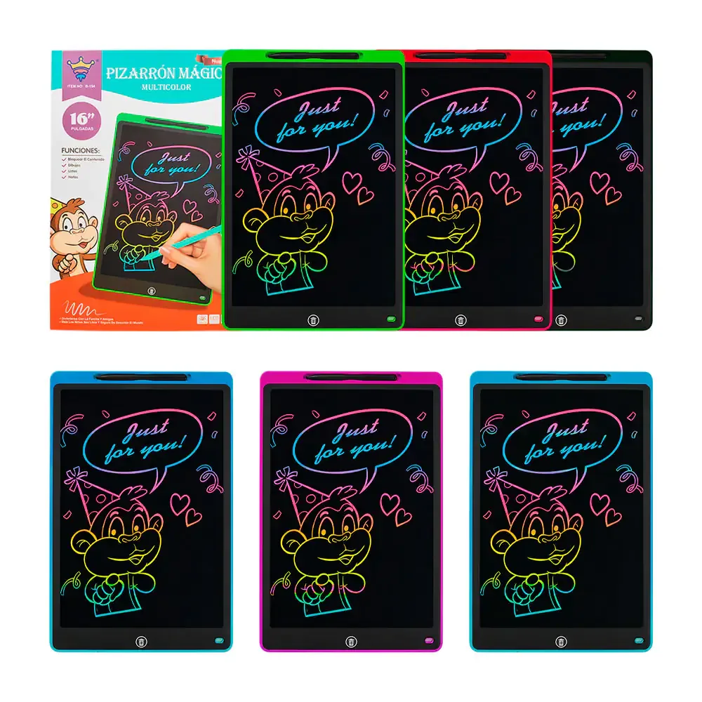 Pizarrón mágico de 16in, fondo multicolor + lápiz, variedad de colores / b-154
