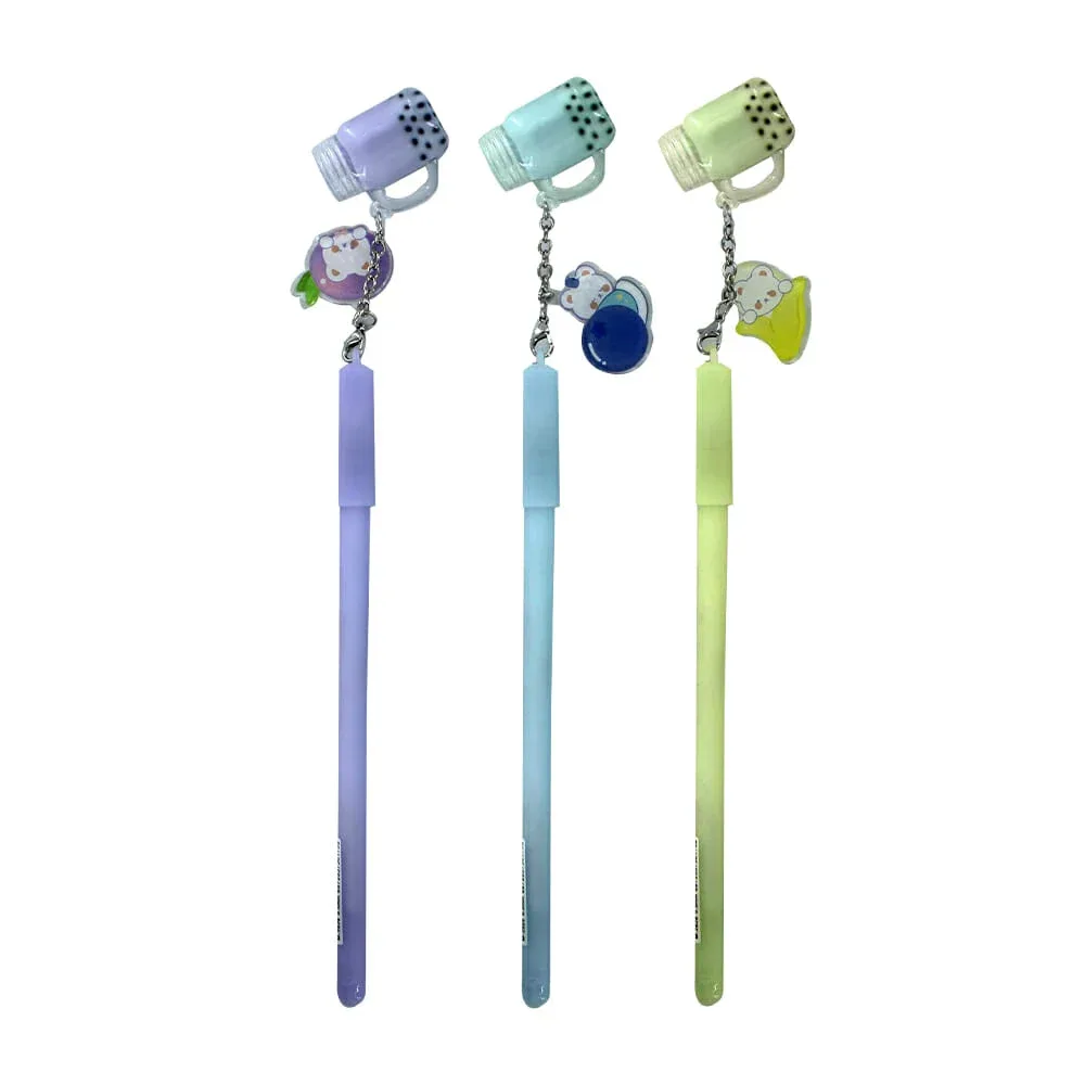1pza Pluma de gel con llavero en forma de tapioca + oso de acrílico,variedad de colores hz-15-1