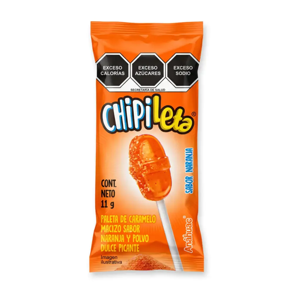 1pza chipileta, paleta de caramelo sabor naranja y polvo dulce picante 11g / 014834
