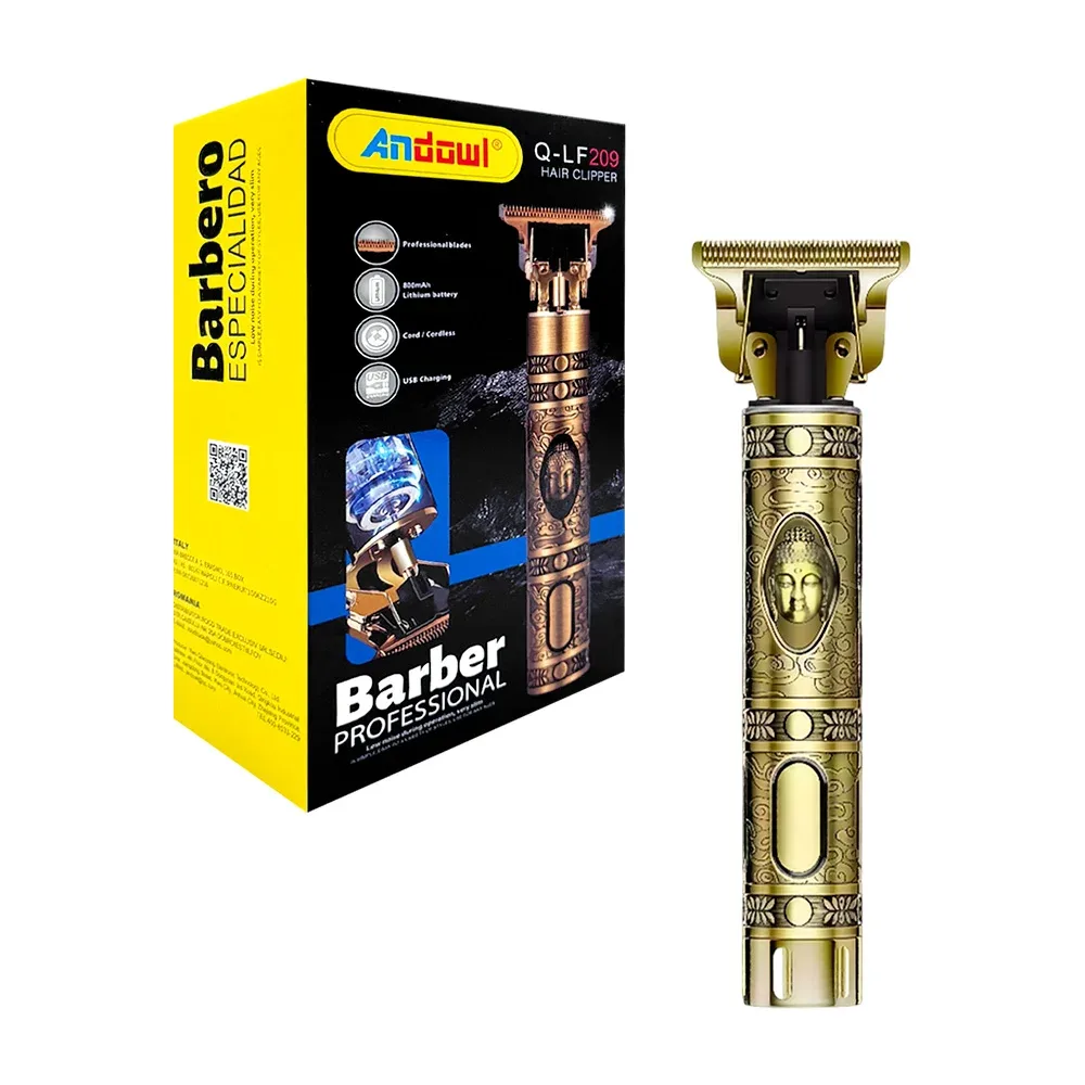 Rasuradora metálica con relieve de buda, recargable + accesorios / q-lf209