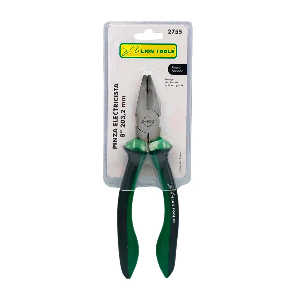 Pinza lion tools de 8 pulgadas y acero forjado con mango antiderrapante para electricista / 2755