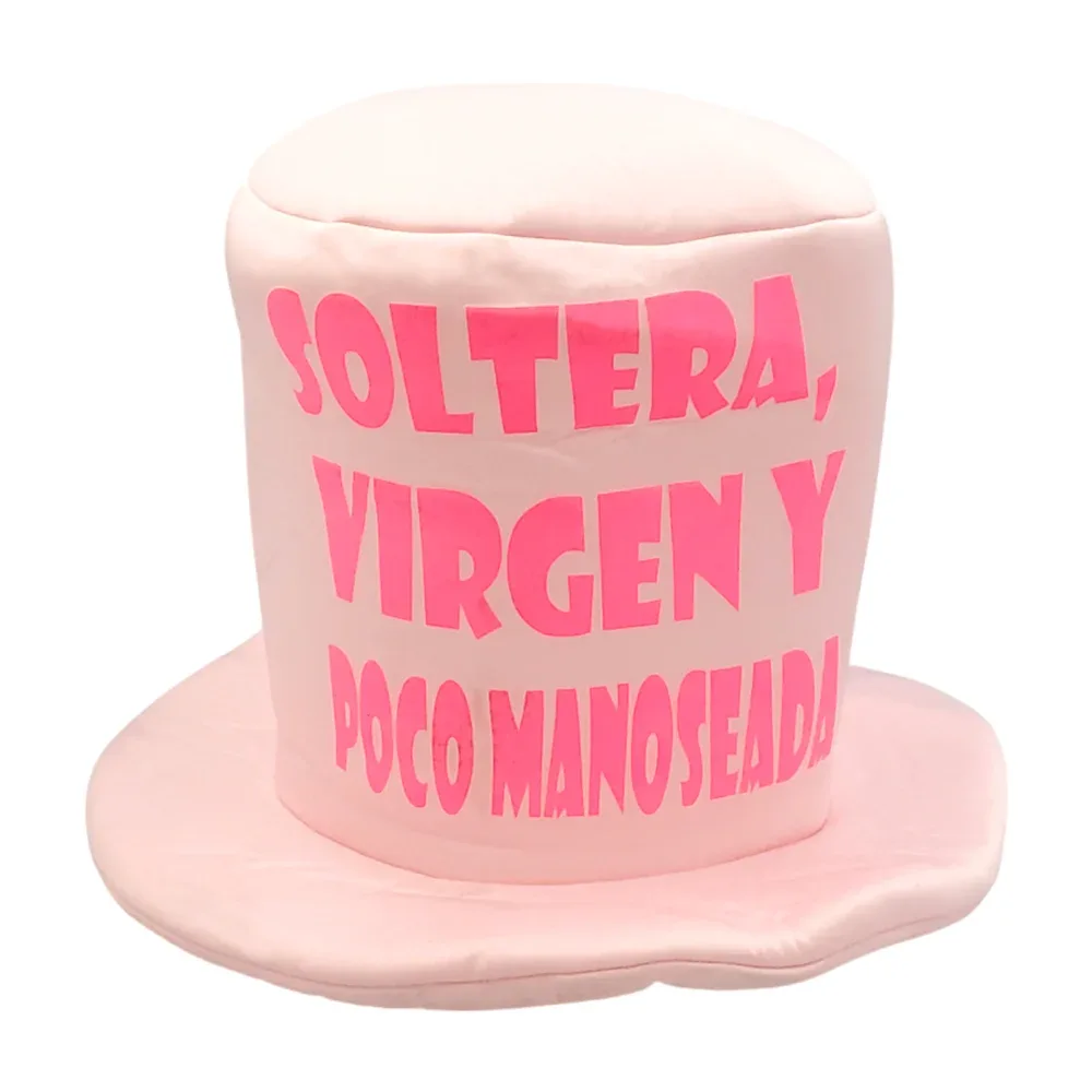 1pza Sombrero grande para fiesta con frase soltera, virgen y poco manoseada