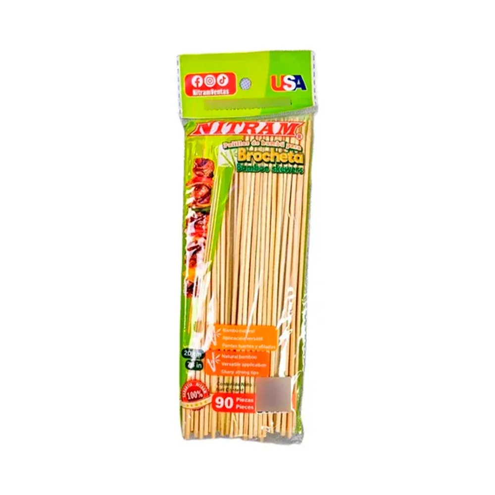 Paquete con 90 palos de bambú para brochetas con medida 20cm