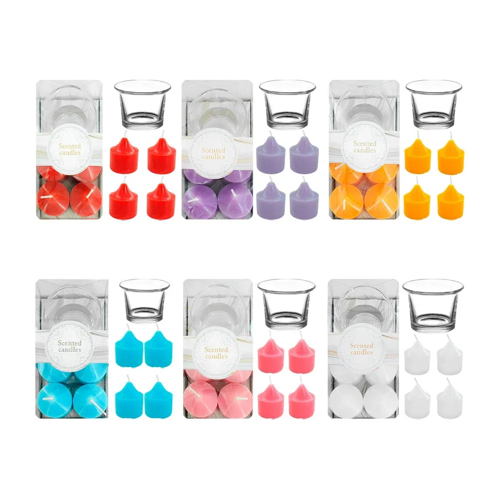 Paquete con 4 mini velas aromáticas + mini vaso de cristal, variedad de aromas
